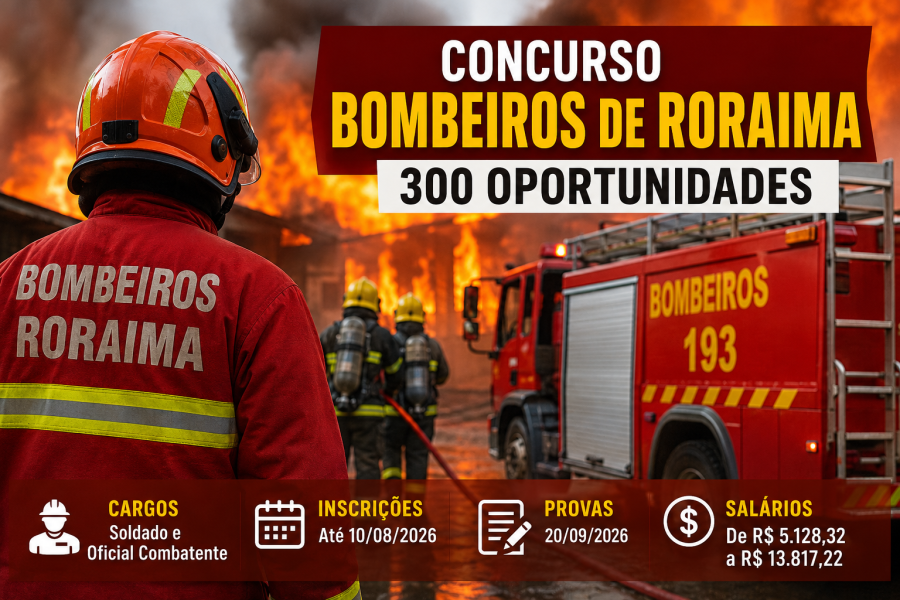 Concurso do Corpo de Bombeiros de Roraima abre 300 vagas para soldados e oficiais